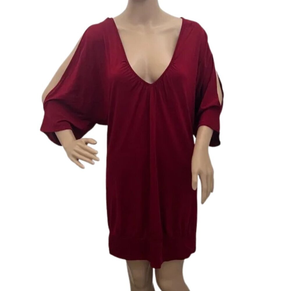 Guess Jeans Red Dress with Statement Sleeves Front and Back V w/ Back Tie Size L - Picture 2 of 10